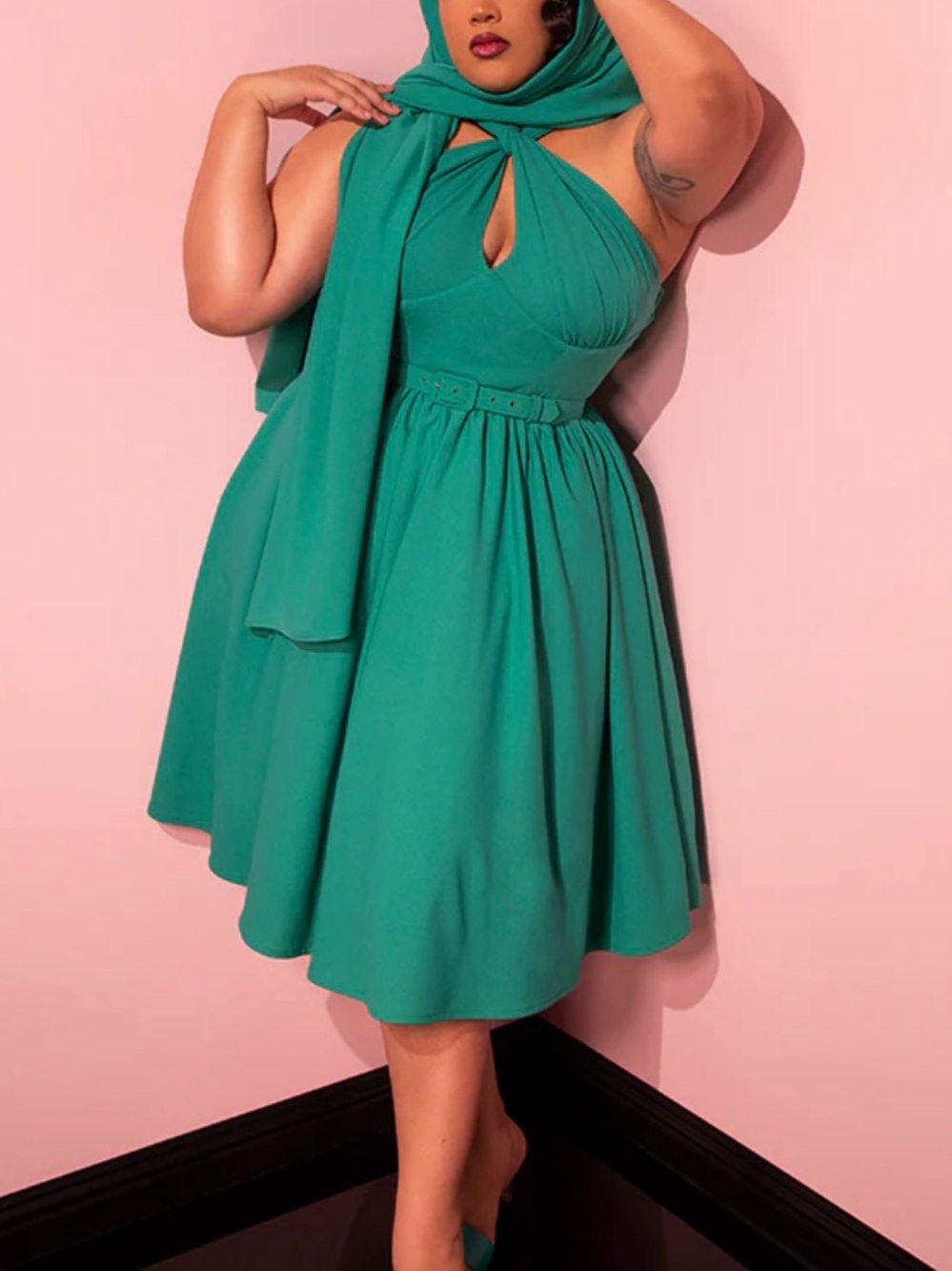 Vixen by Micheline Pitt Golden Era swing dress in teal